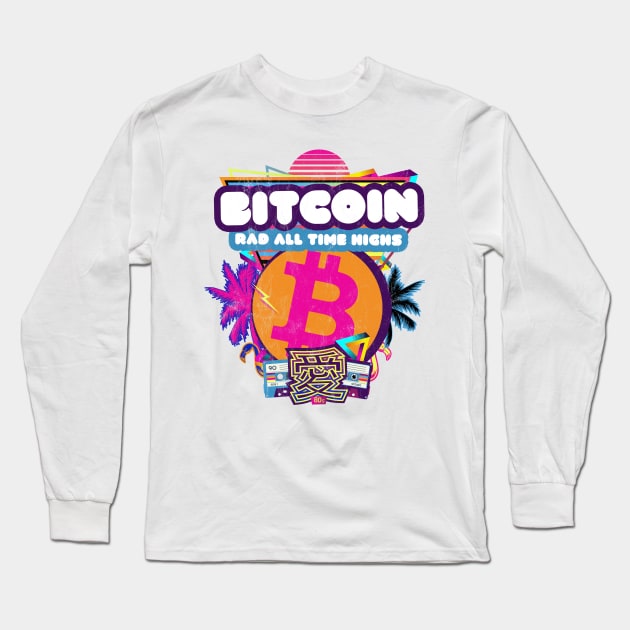 Bitcoin All Time Highs Retrowave 80s Cassette Tapes Trader Long Sleeve T-Shirt by MapYourWorld